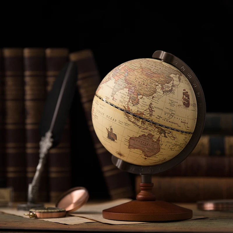5-Inch Vintage Earth Globe – Wooden Desktop Home Ornament
