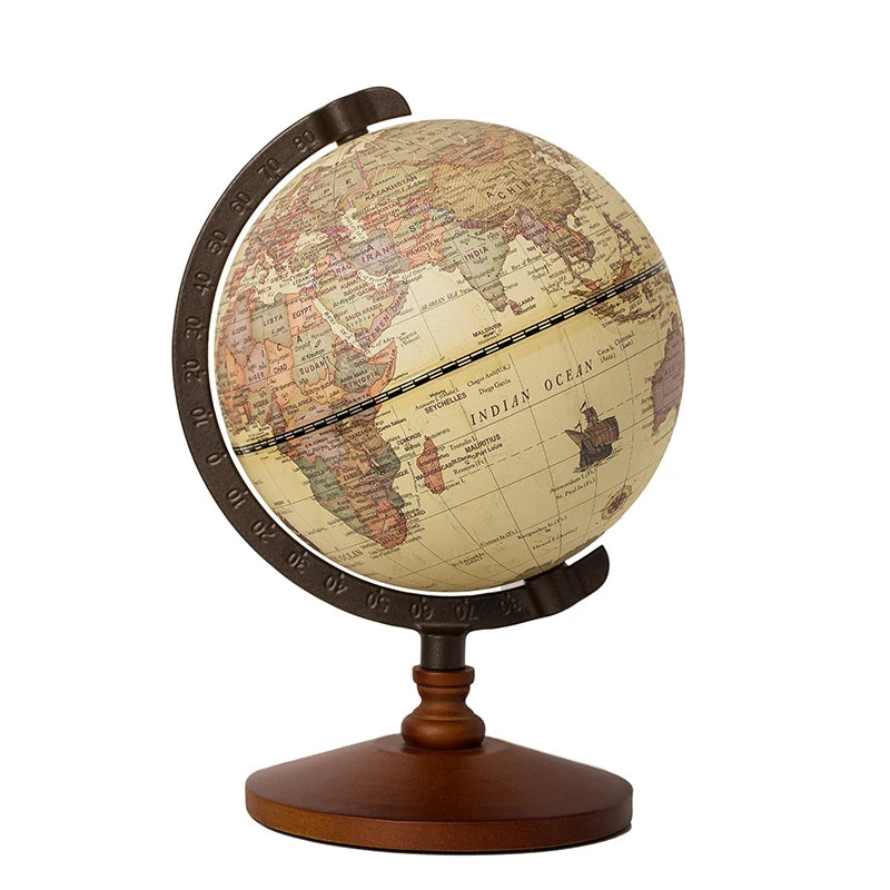 5-Inch Vintage Earth Globe – Wooden Desktop Home Ornament