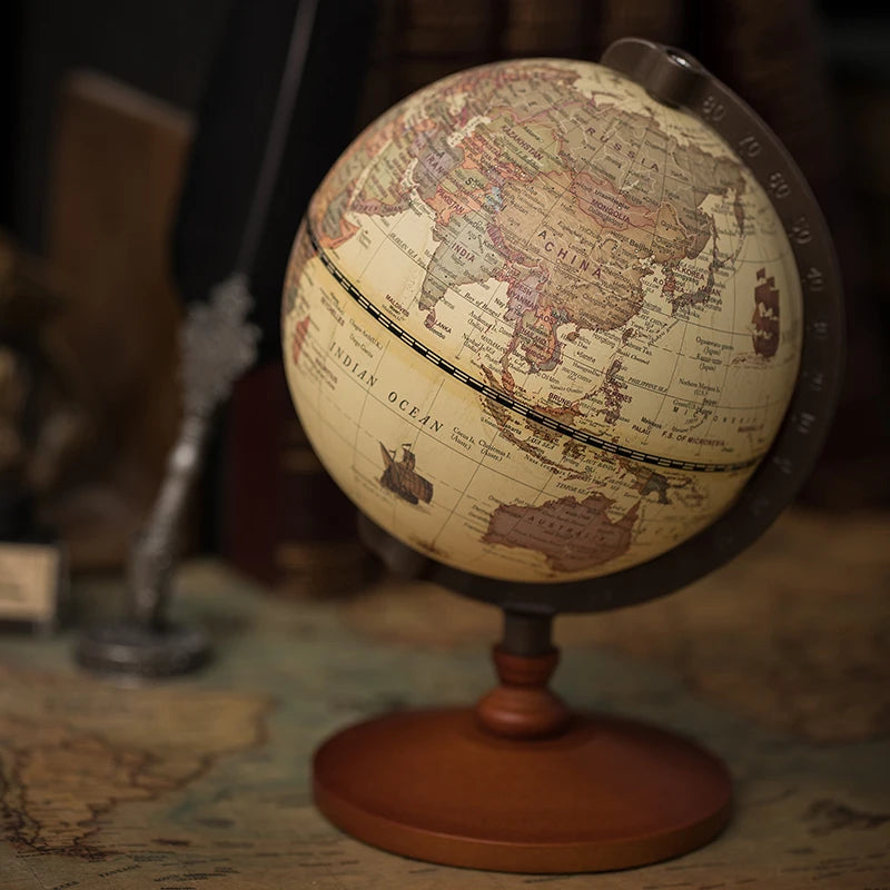 5-Inch Vintage Earth Globe – Wooden Desktop Home Ornament