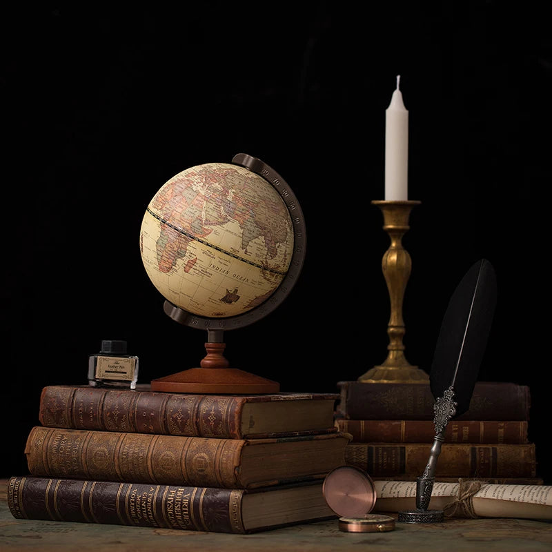 5-Inch Vintage Earth Globe – Wooden Desktop Home Ornament