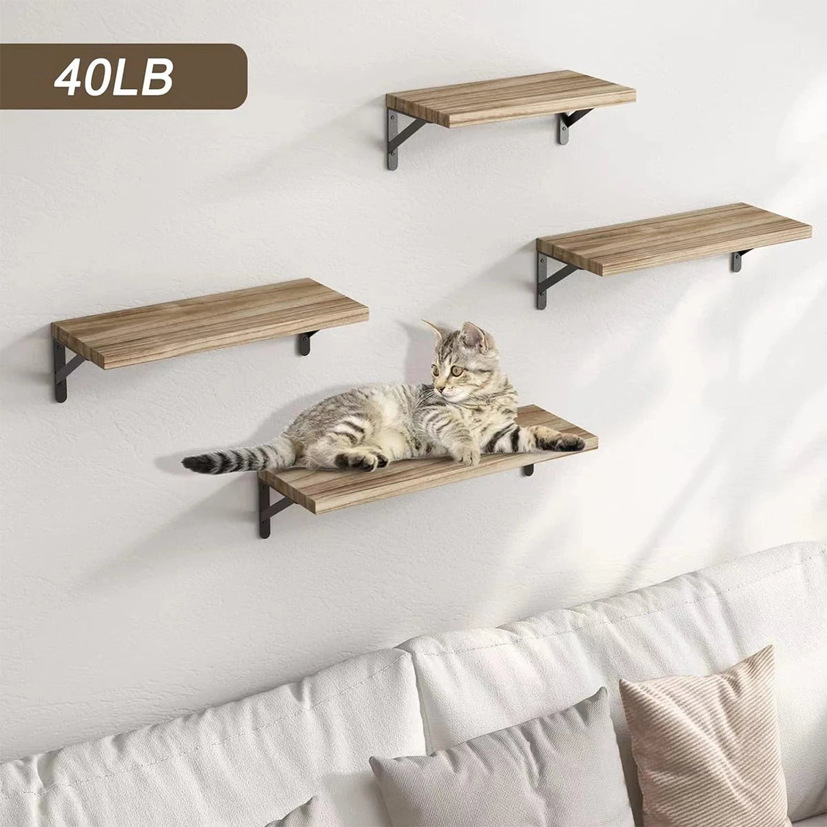 Wall-Mounted Wooden Floating Shelves