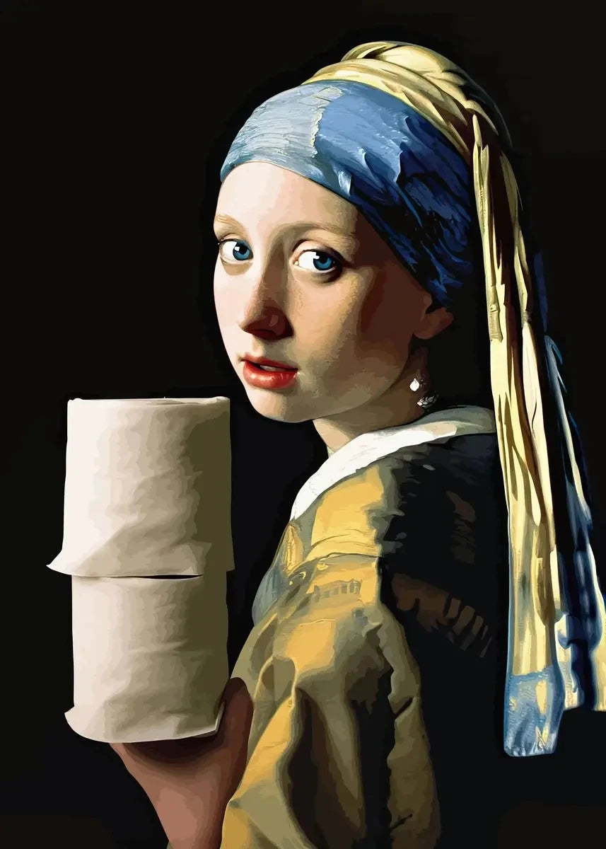 Funny Bathroom Canvas – Mona Lisa with Toilet Roll