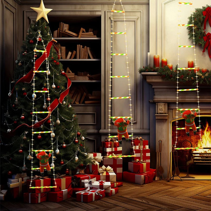LED Christmas Fairy Ladder Lamp – Climbing Santa Claus Holiday Light