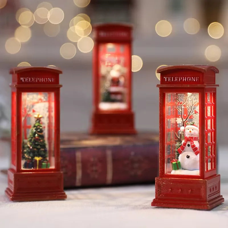 Christmas Telephone Booth LED Night Light – Festive Desktop Decoration
