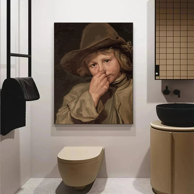 Funny Bathroom Canvas – Mona Lisa with Toilet Roll