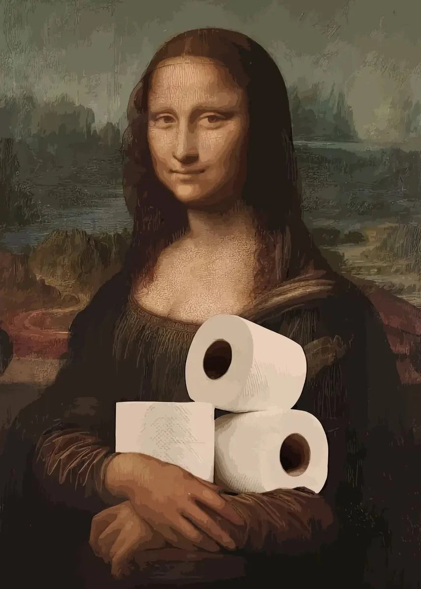 Funny Bathroom Canvas – Mona Lisa with Toilet Roll