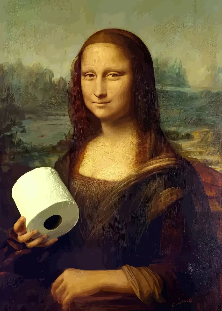 Funny Bathroom Canvas – Mona Lisa with Toilet Roll
