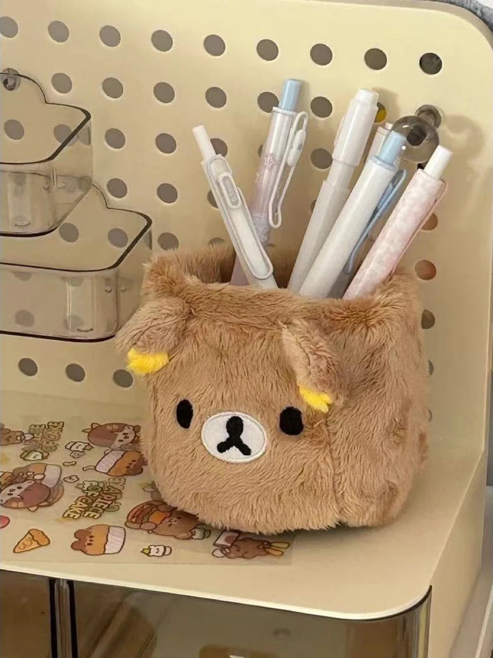 Kawaii Plush Pencil & Cosmetic Holder – Desk Organiser