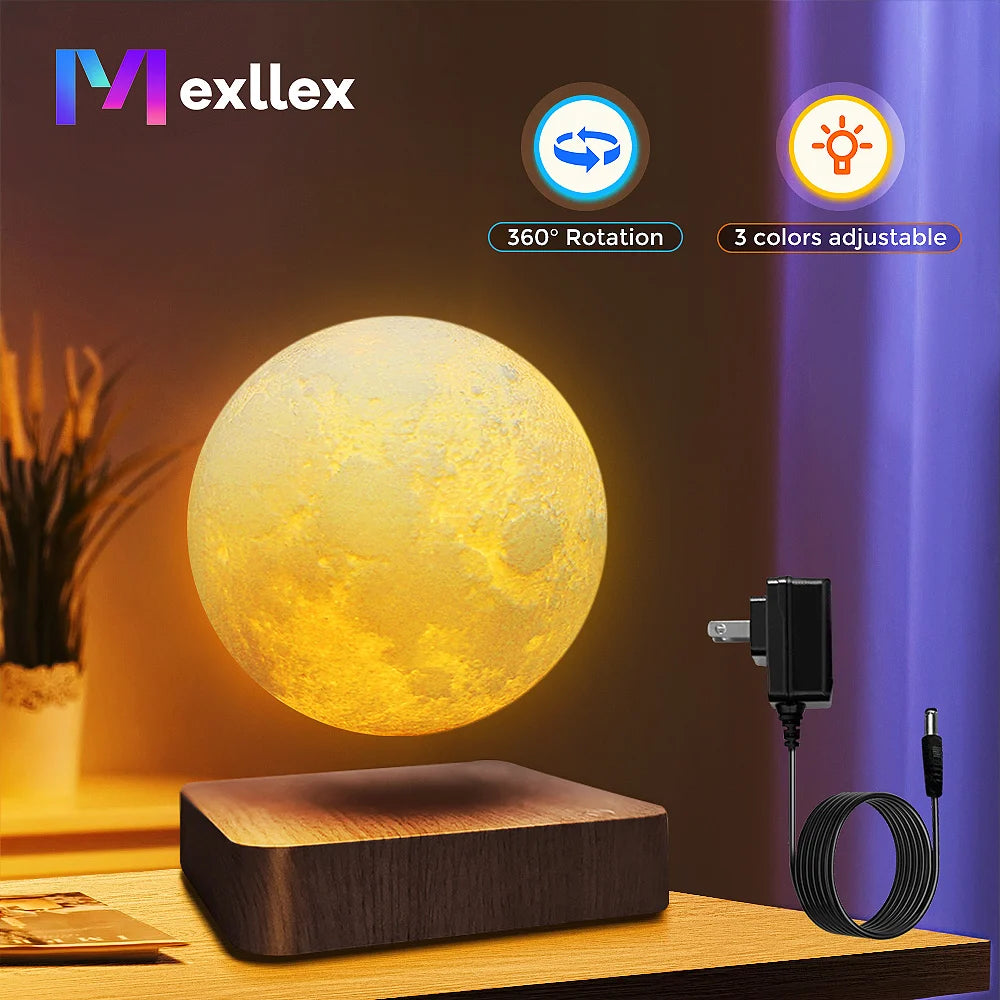 Mexllex Magnetic Levitating Moon Lamp – 3-Colour LED Night Light