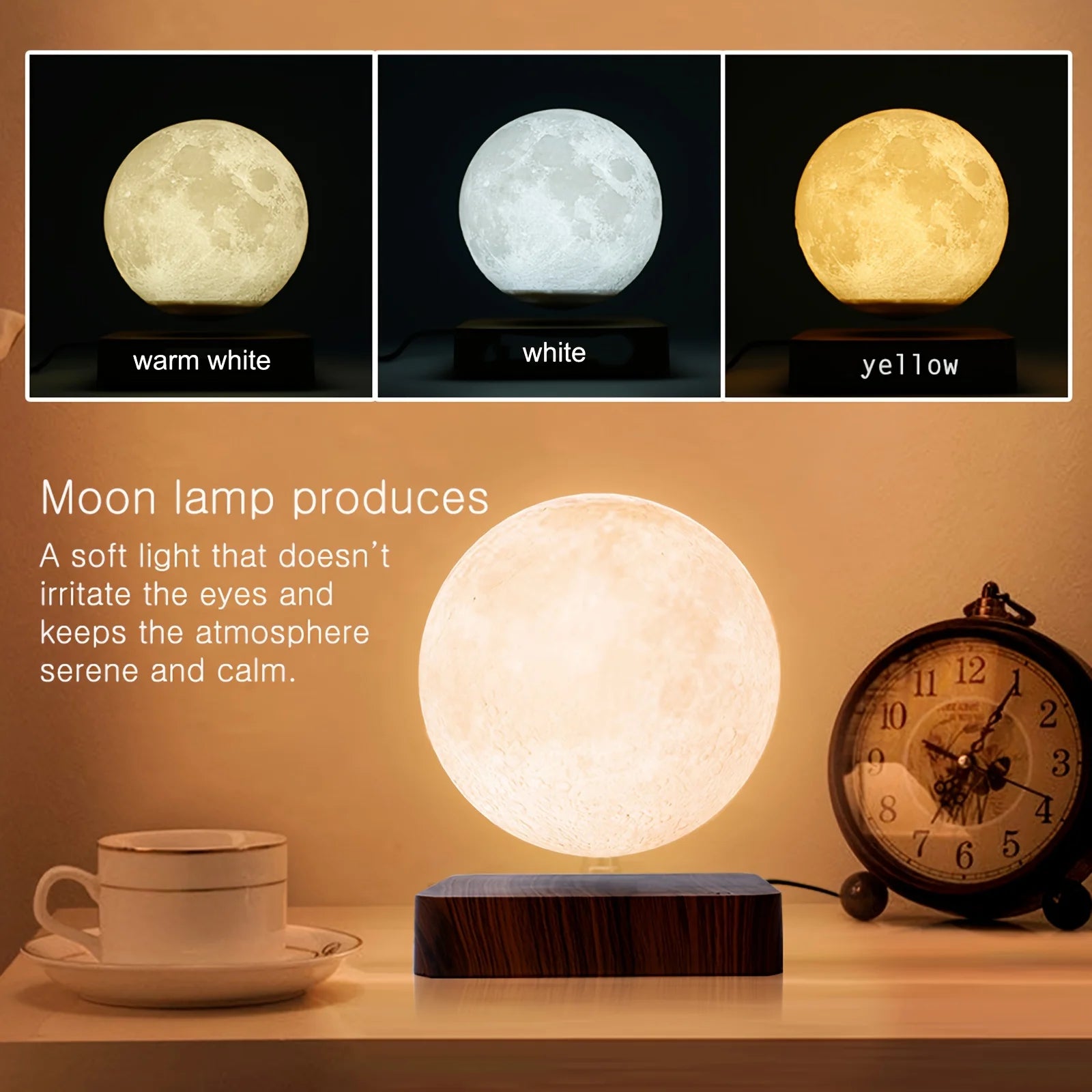 Mexllex Magnetic Levitating Moon Lamp – 3-Colour LED Night Light
